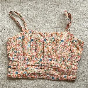 Aqua Summer Floral Eyelet Crop Top NWOT